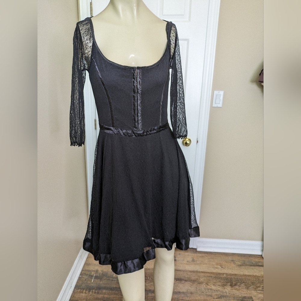 Betsey Johnson Vintage Y2K Black Vamp Dress Lace Corset Women's Medium